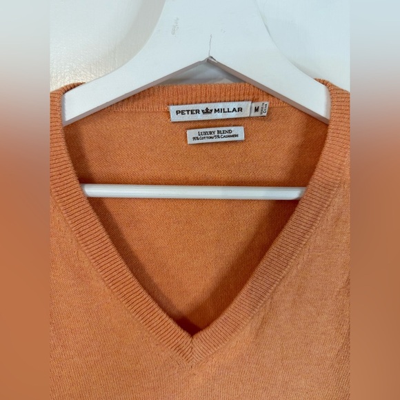 Peter Millar Men’s Orange V-Neck Pullover Luxury Blend Sweater - Size Medium - Picture 3 of 7